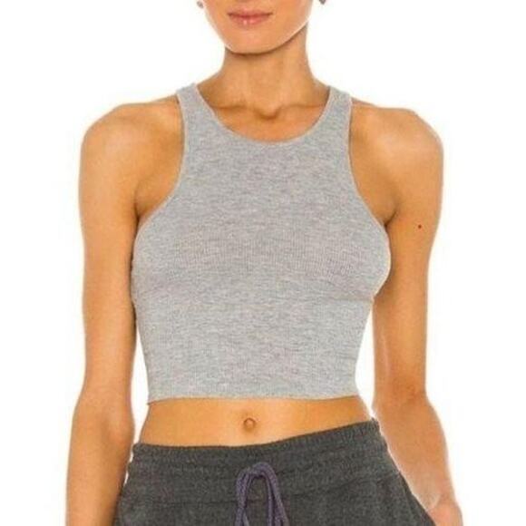 Free People NWT Revolve High Neck Ribbed Crop Heather Grey Size Large - Picture 1 of 6